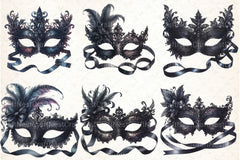 Black Lace Masquerade Mask Clipart Bundle - CraftNest - Digital Crafting and Art