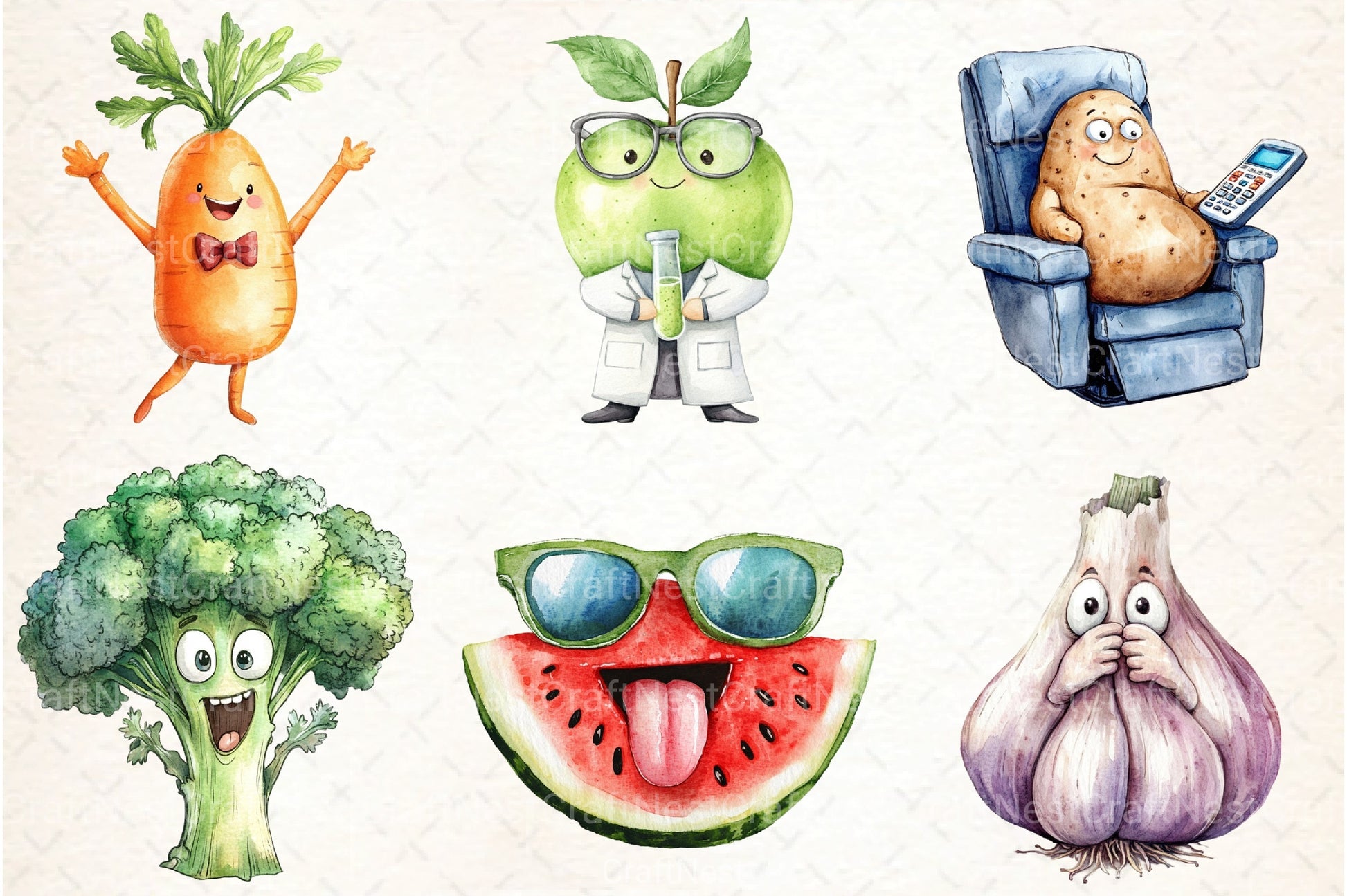 Funny Fruits & Vegetables Clipart Bundle 1 - CraftNest - Digital Crafting and Art