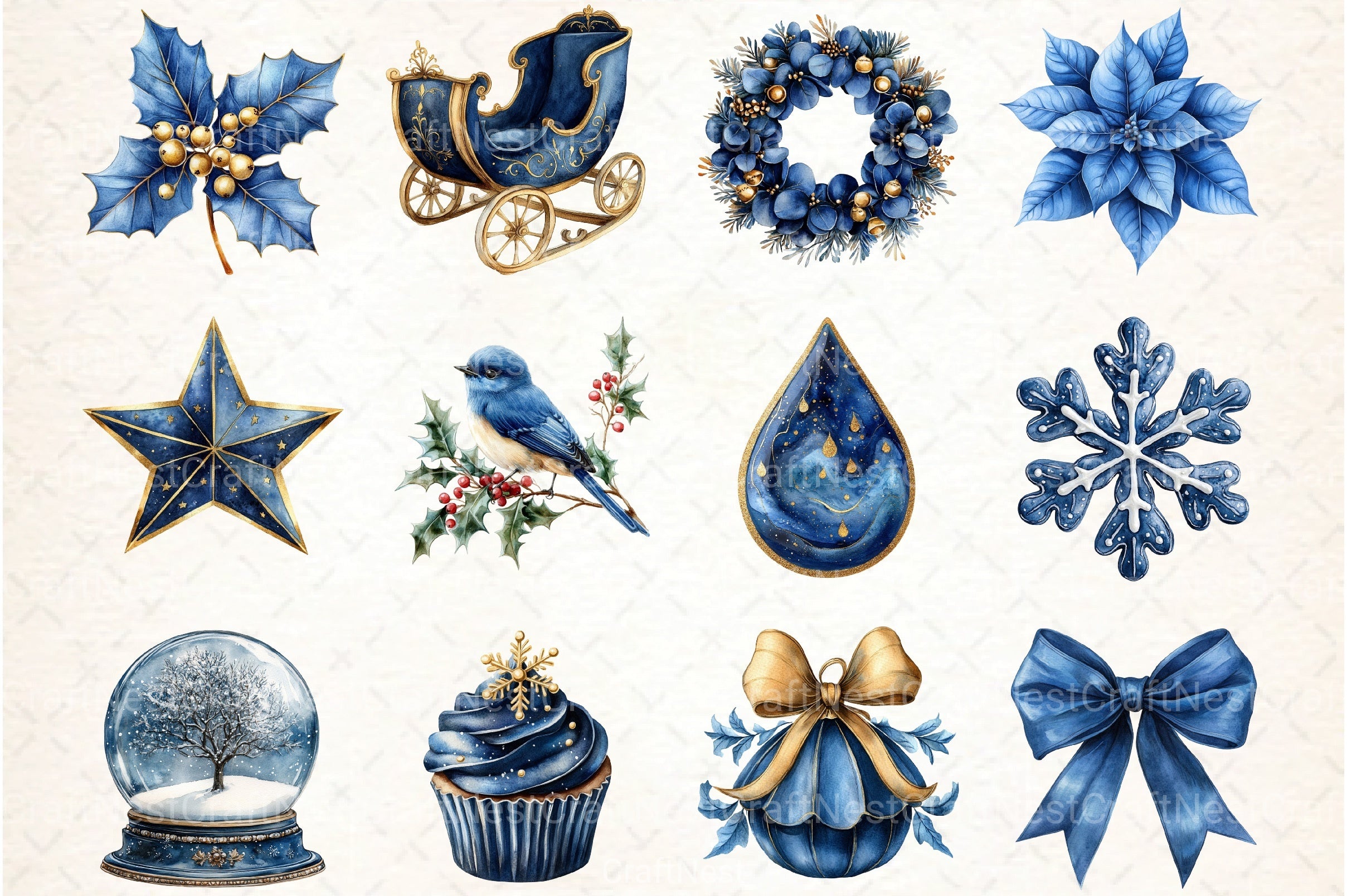 Blue Christmas Clipart Bundle 1 - CraftNest - Digital Crafting and Art