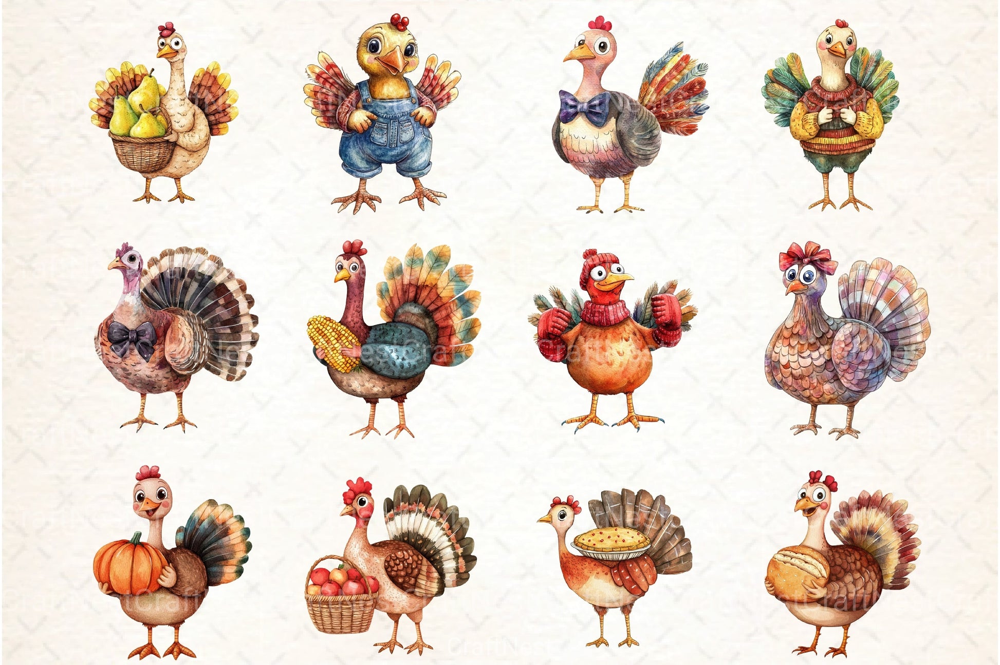 Thanksgiving Turkey Cartoon Clipart Bundle - CraftNest - Digital Crafting and Art