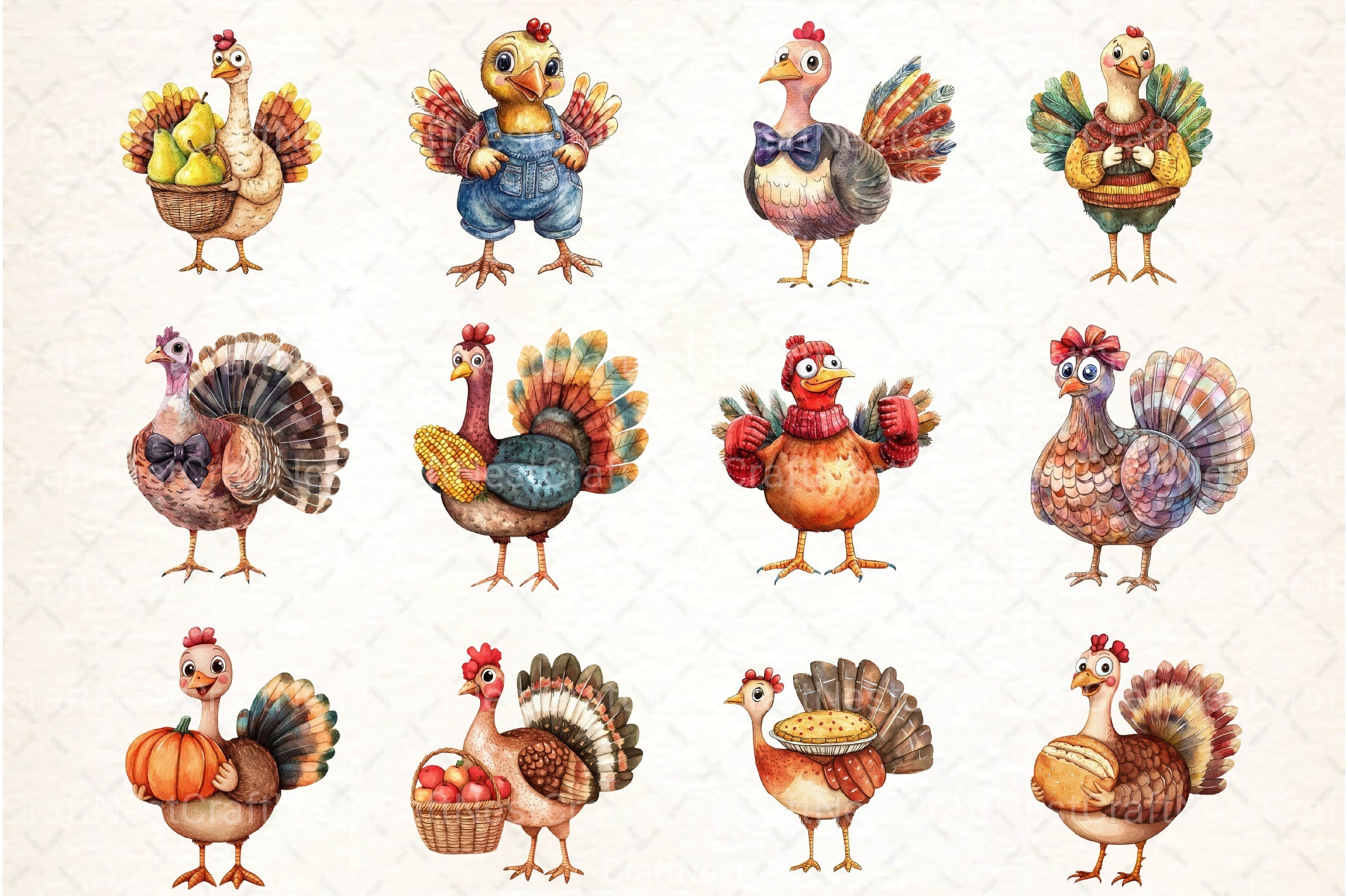 Thanksgiving Turkey Cartoon Clipart Bundle - CraftNest - Digital Crafting and Art