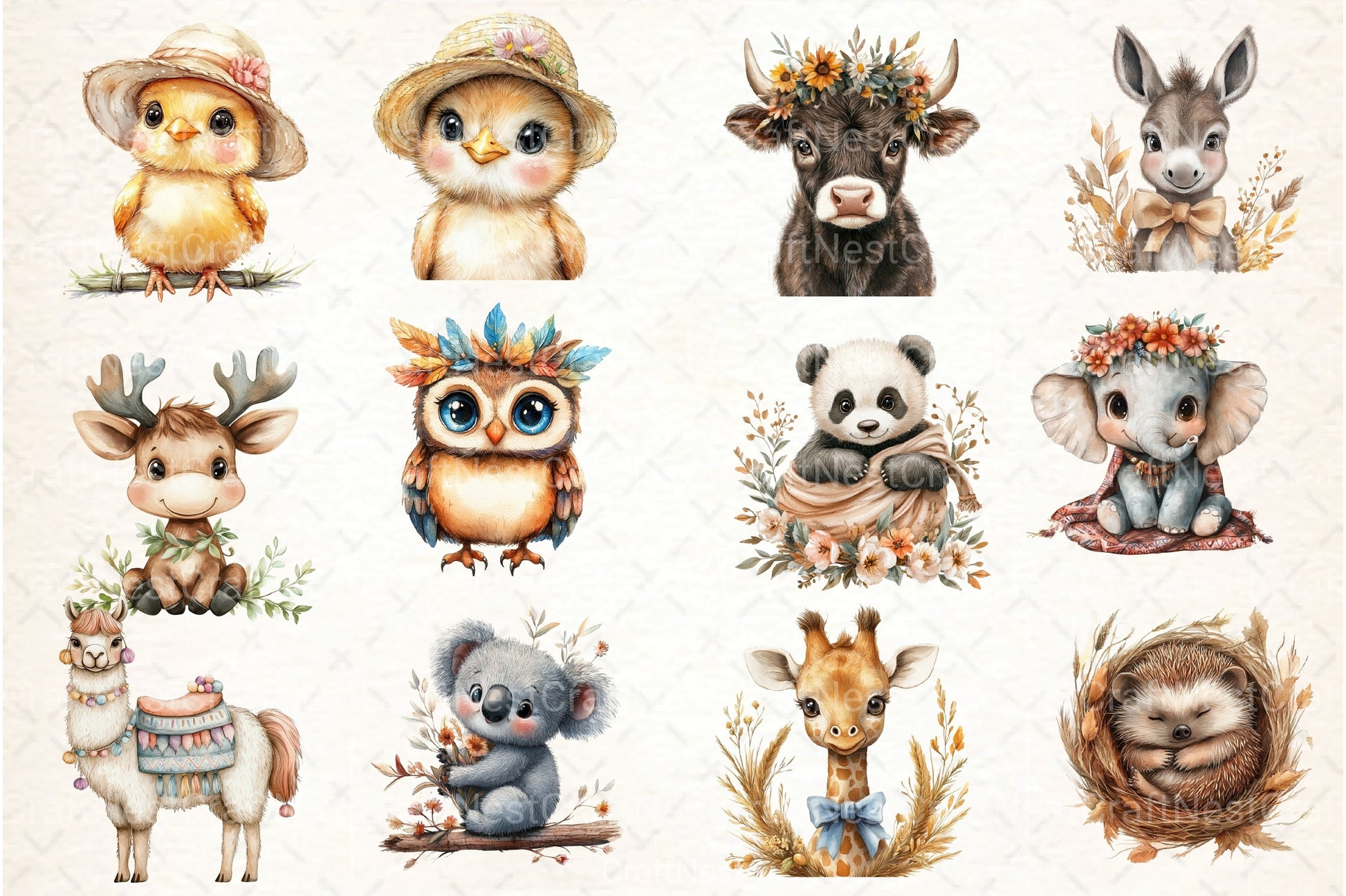 Boho Baby Animals Clipart Bundle 2 - CraftNest - Digital Crafting and Art