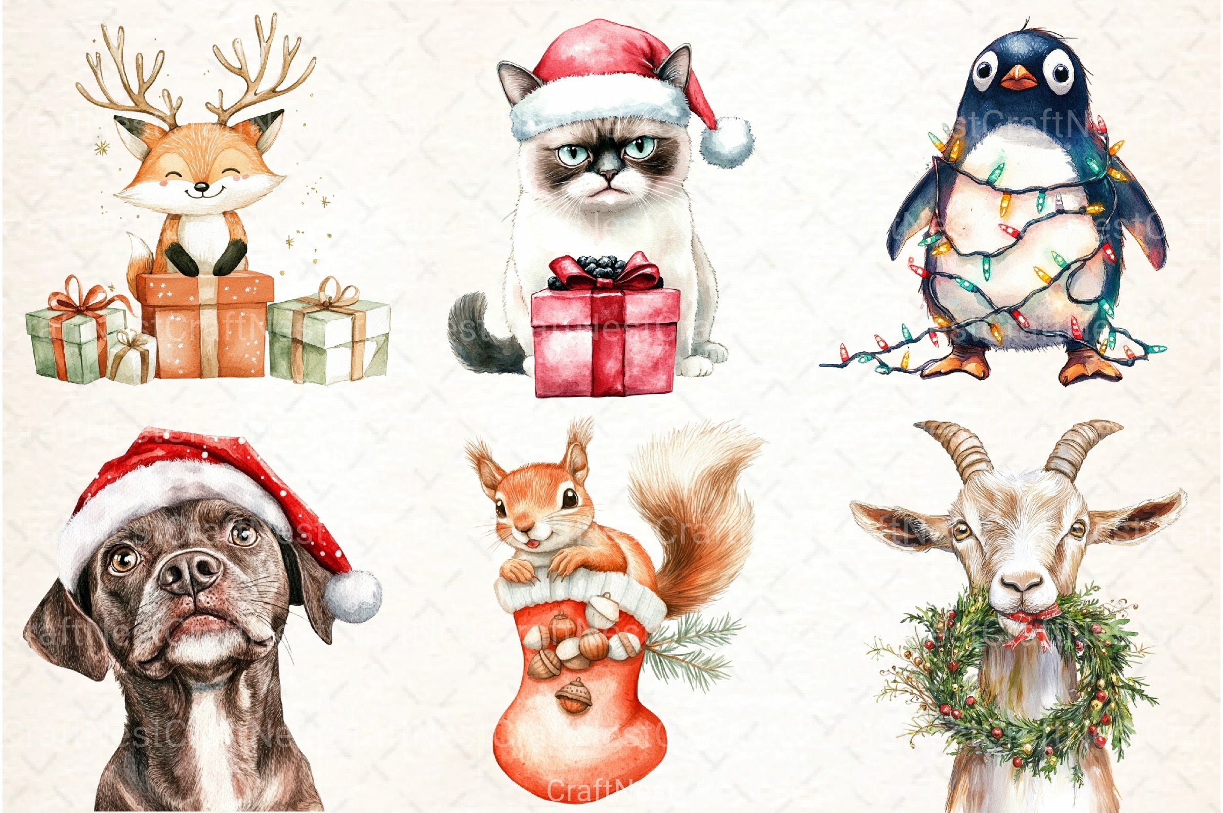 Funny Christmas Animals Clipart Bundle 99 - CraftNest - Digital Crafting and Art