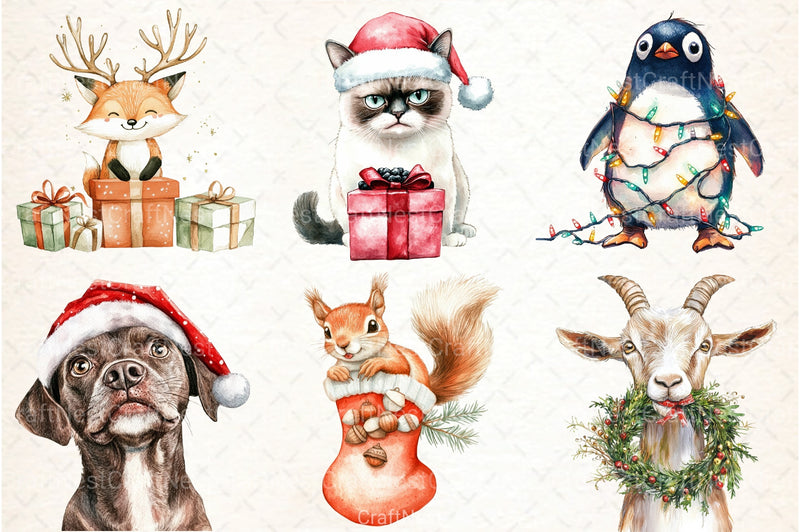 Funny Christmas Animals Clipart Bundle 99 - CraftNest - Digital Crafting and Art