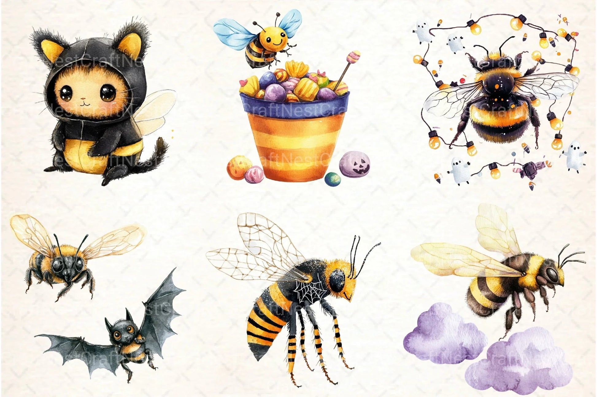 Cute Halloween Bees Clipart Bundle - CraftNest - Digital Crafting and Art