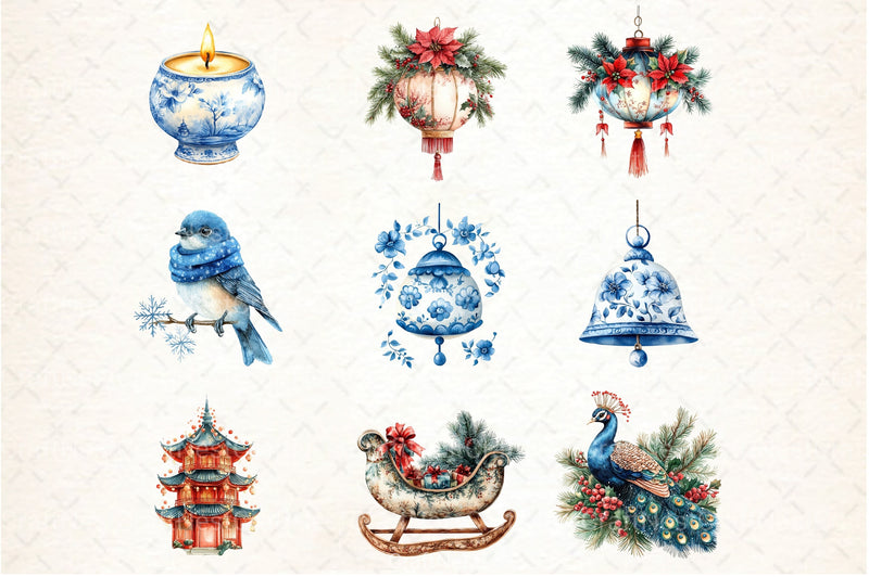 Chinoiserie Christmas Clipart Bundle 13 - CraftNest - Digital Crafting and Art