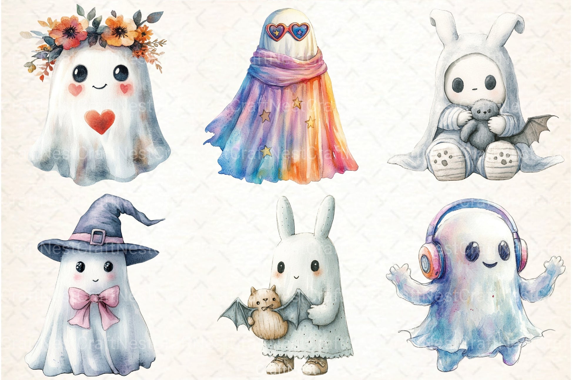 Cute Halloween Ghost Clipart Bundle 1 - CraftNest - Digital Crafting and Art