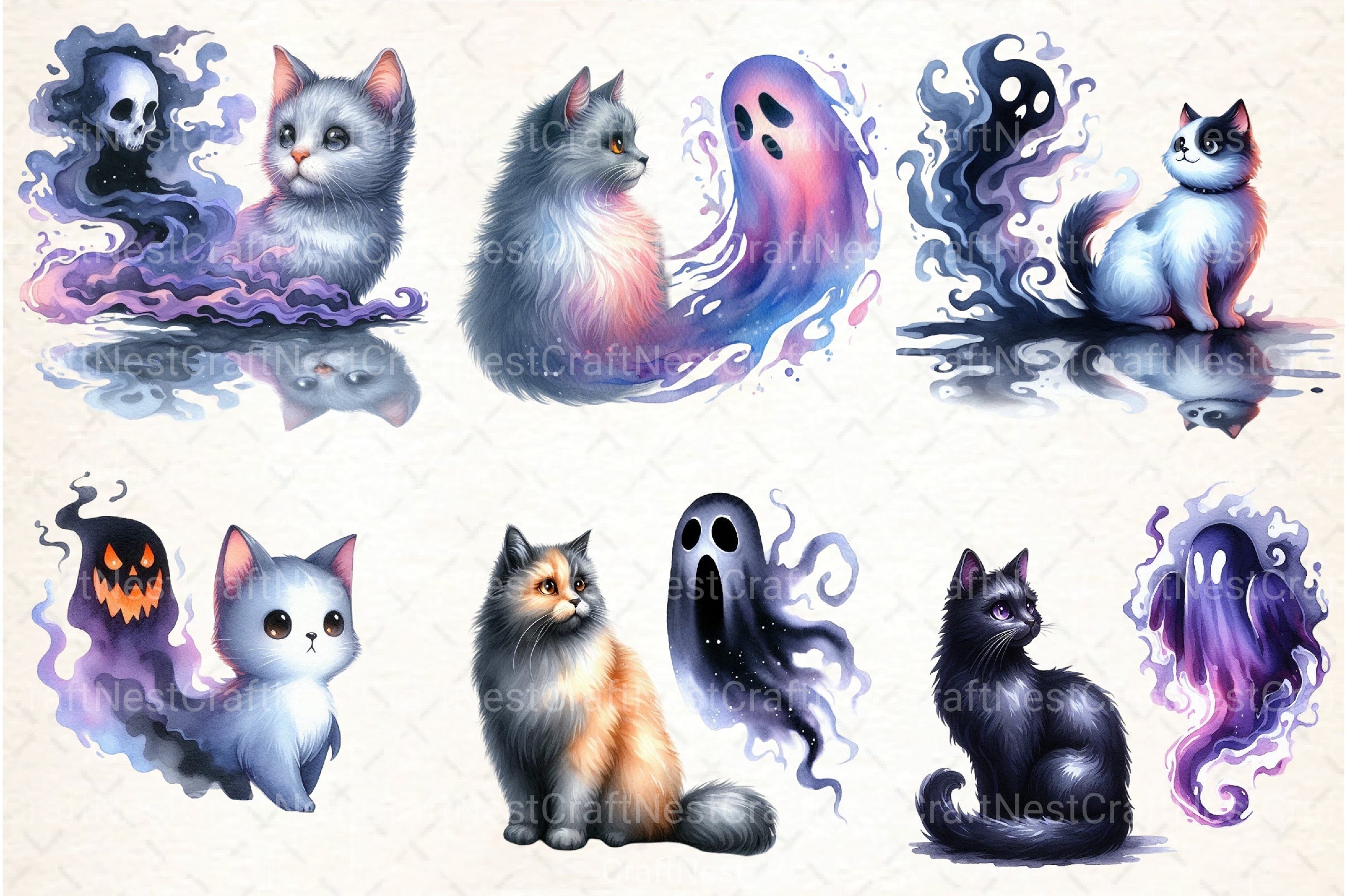 Halloween Cat & Ghost Clipart Bundle 78 - CraftNest - Digital Crafting and Art