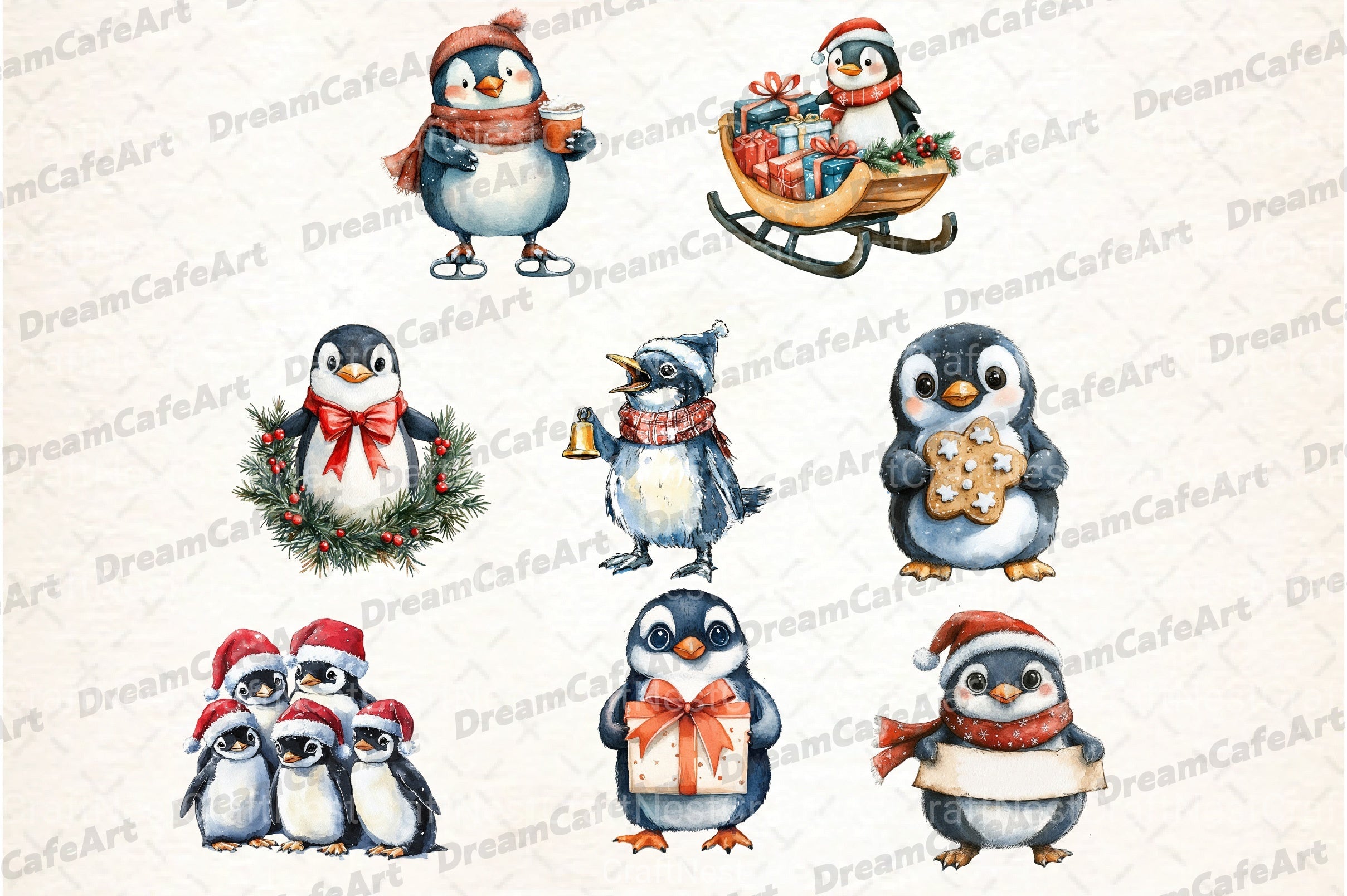 Winter Penguin Christmas Clipart Bundle 4 - CraftNest - Digital Crafting and Art