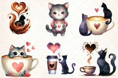 Cat Silhouette Coffee Clipart Bundle 33 - CraftNest - Digital Crafting and Art