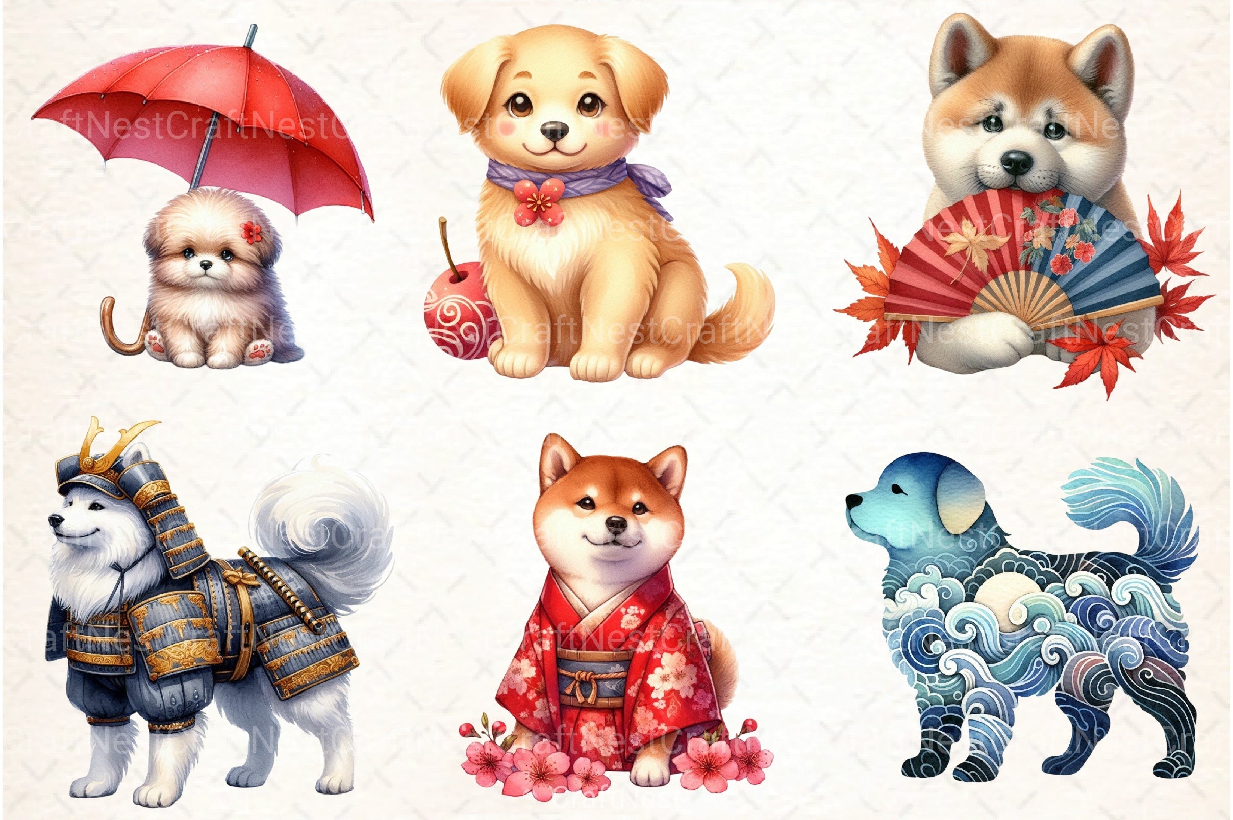 Beautiful Japanese Style Dog Clipart Bundle - CraftNest - Digital Crafting and Art