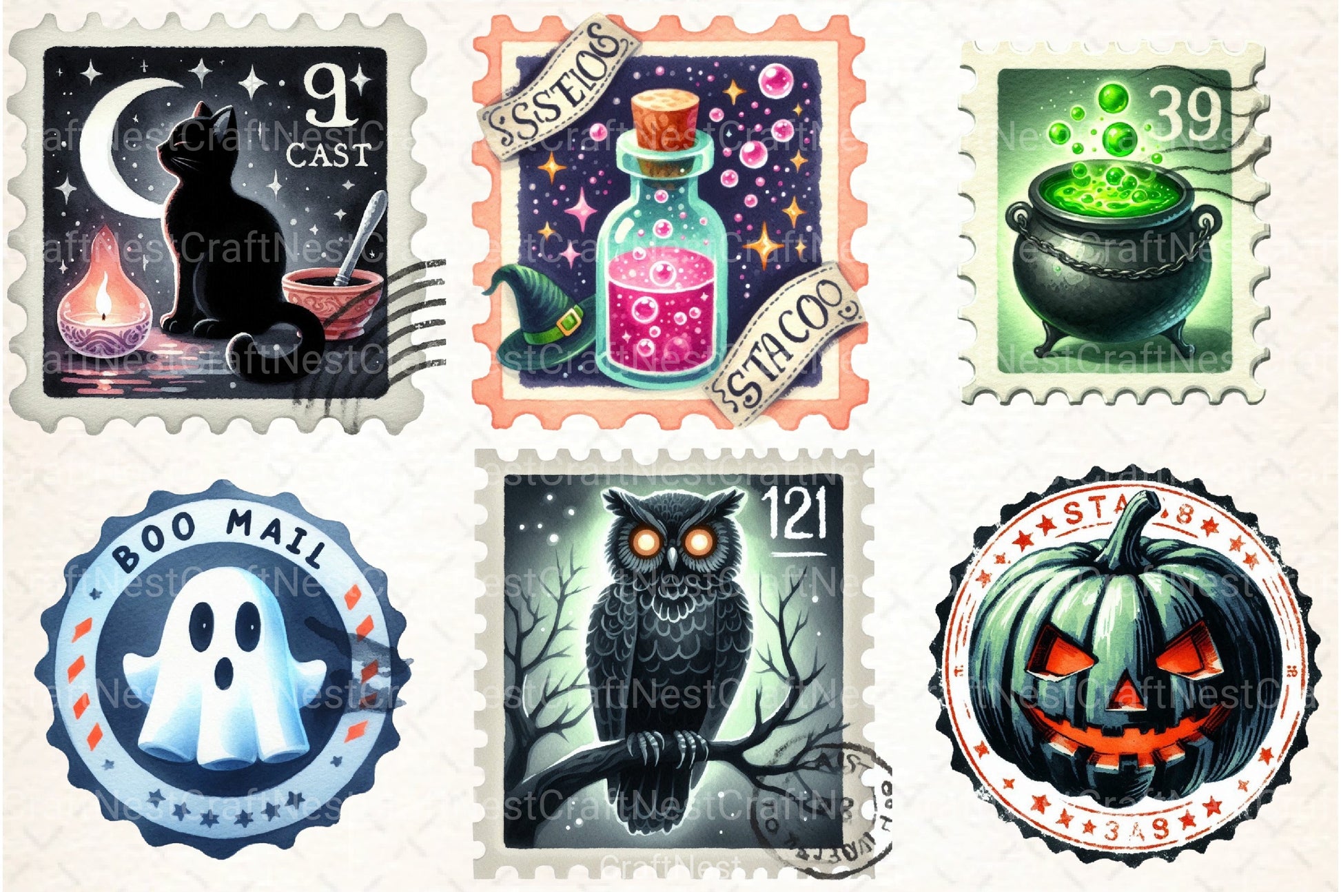Halloween Stamp Clipart Bundle 1 - CraftNest - Digital Crafting and Art