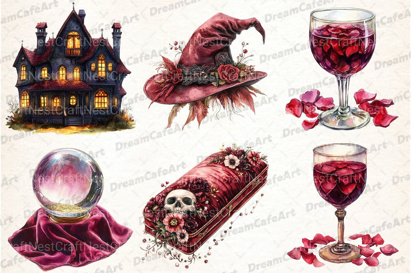 Burgundy Halloween Clipart Bundle 6 - CraftNest - Digital Crafting and Art