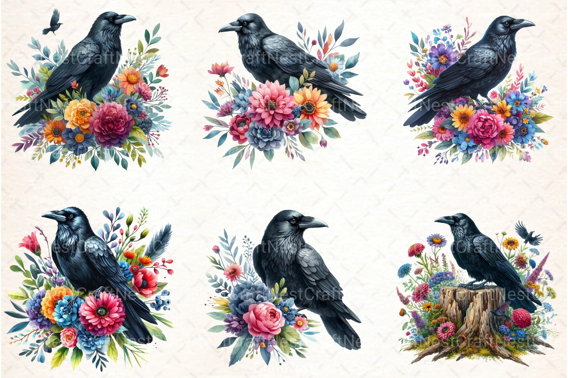 Black Raven Clipart Bundle - CraftNest - Digital Crafting and Art