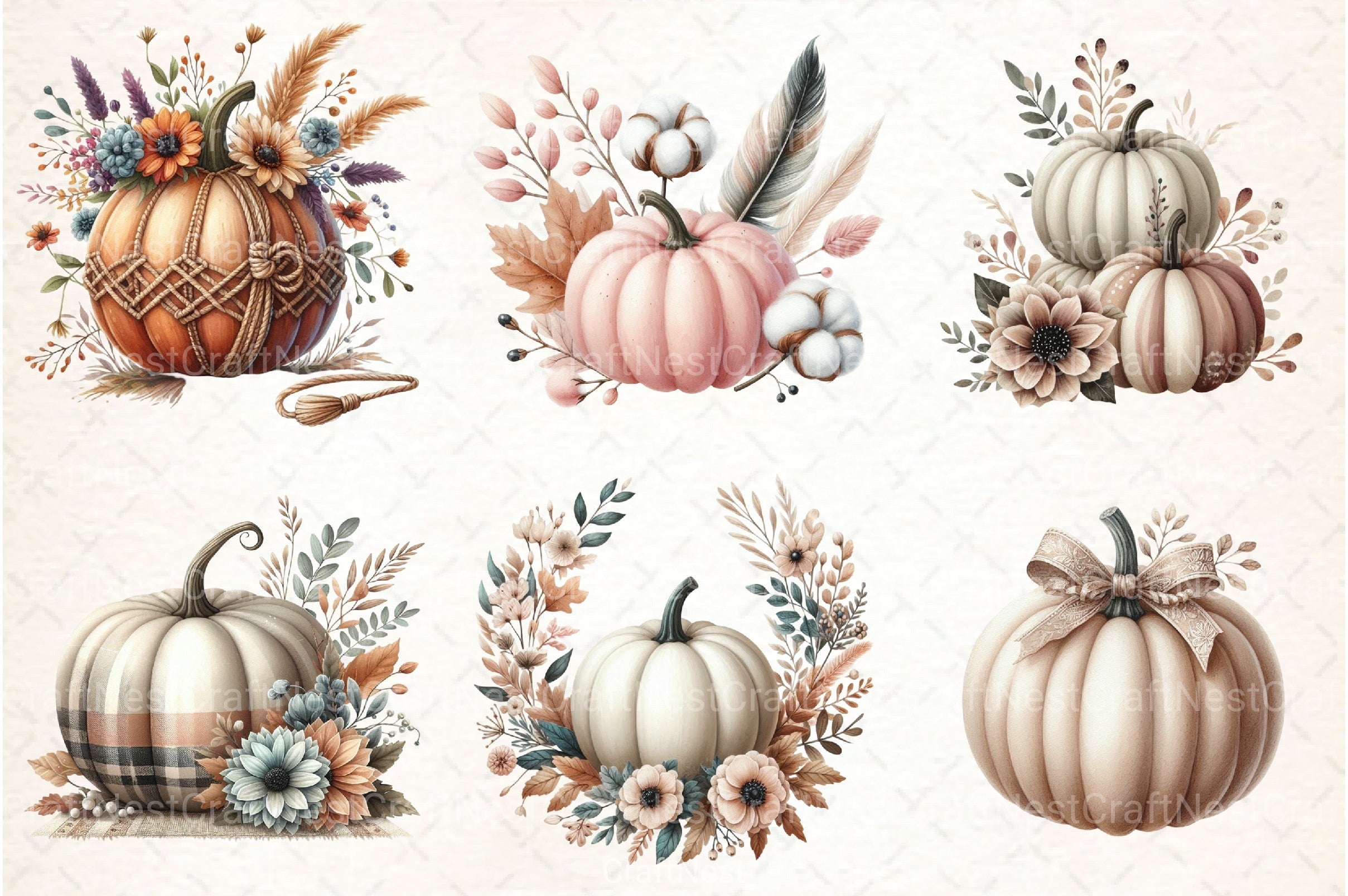 Boho Floral Pumpkin Clipart Collection Bundle - CraftNest - Digital Crafting and Art