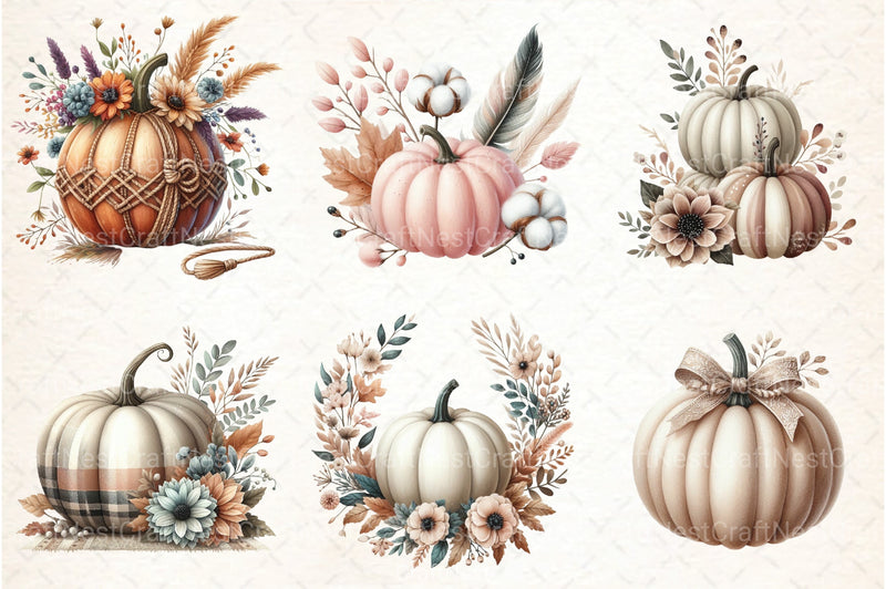 Boho Floral Pumpkin Clipart Collection Bundle - CraftNest - Digital Crafting and Art