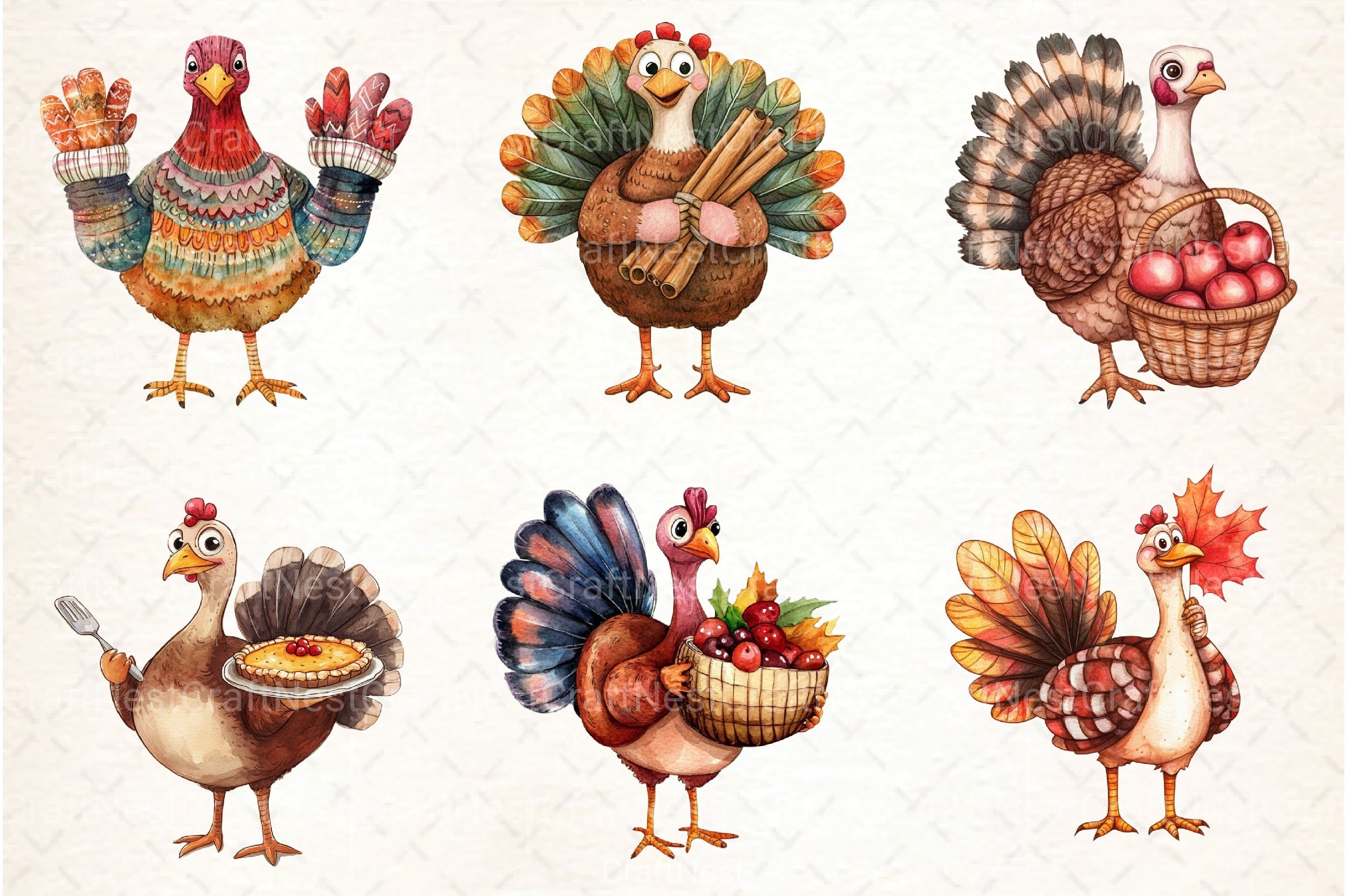 Thanksgiving Turkey Cartoon Clipart Bundle - CraftNest - Digital Crafting and Art