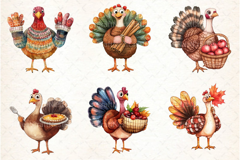 Thanksgiving Turkey Cartoon Clipart Bundle - CraftNest - Digital Crafting and Art