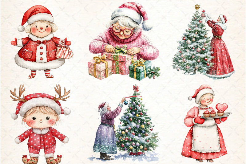 Sweet Cute Christmas Mrs. Santa Claus Clipart Bundle - CraftNest - Digital Crafting and Art