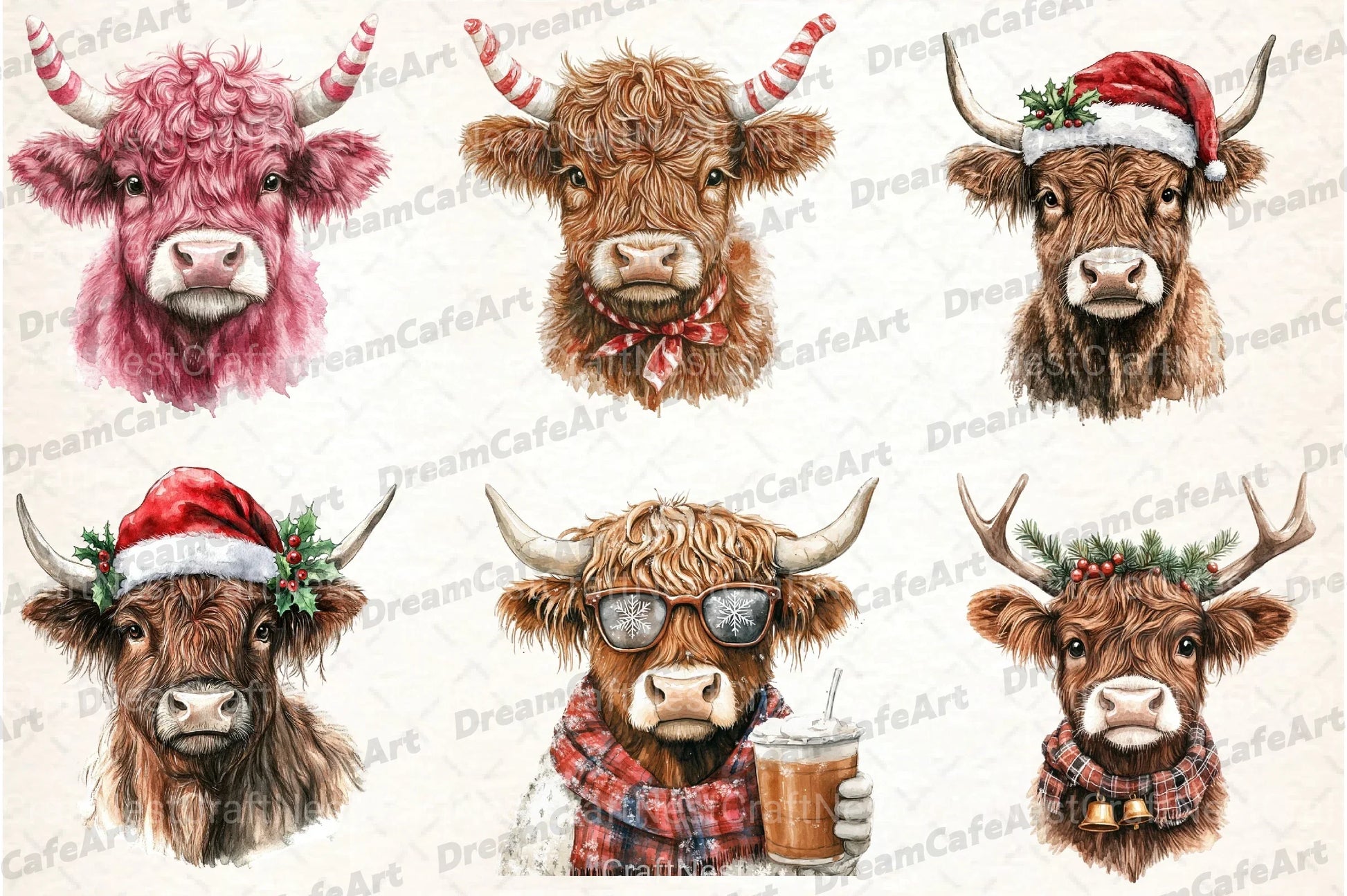 Cute Christmas Highland Cow Clipart Bundle 7 - CraftNest - Digital Crafting and Art