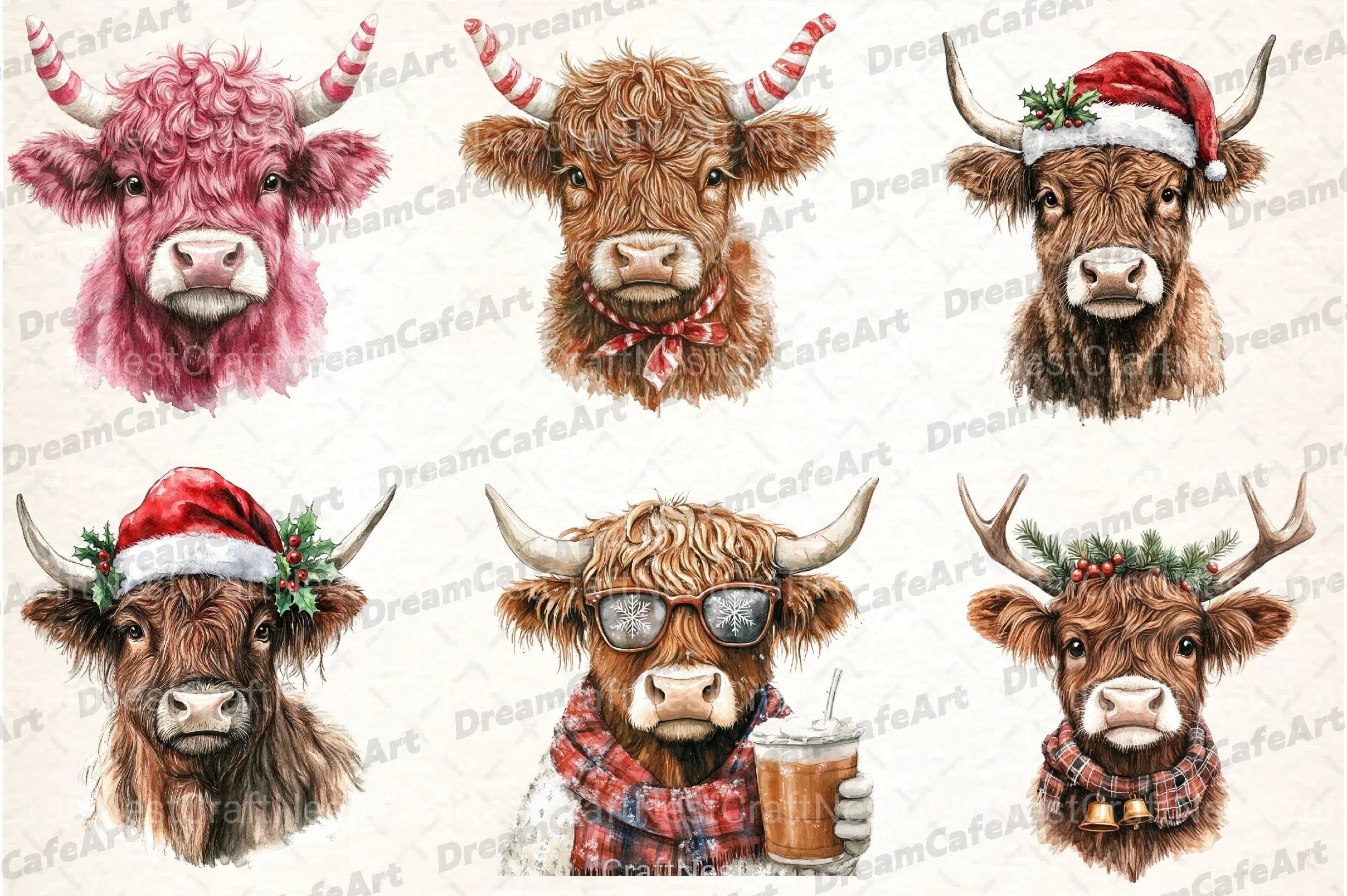 Cute Christmas Highland Cow Clipart Bundle 7 - CraftNest - Digital Crafting and Art
