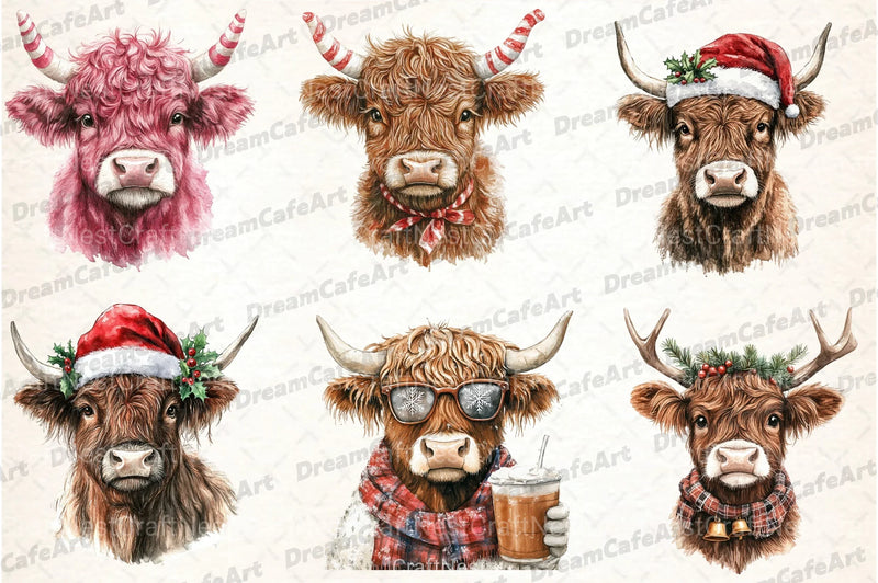 Cute Christmas Highland Cow Clipart Bundle 7 - CraftNest - Digital Crafting and Art