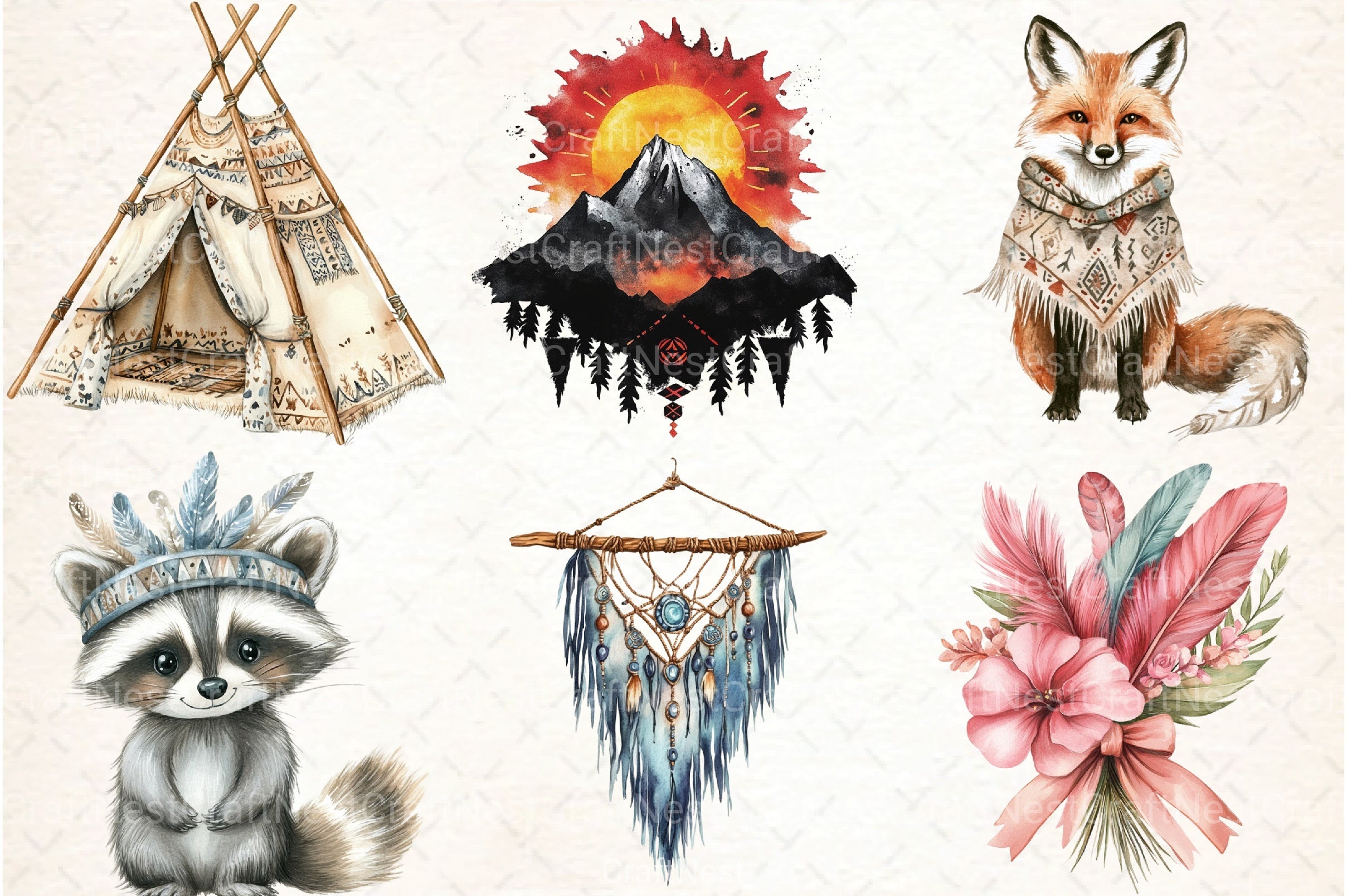 Boho Tribal Clipart Set Bundle - CraftNest - Digital Crafting and Art