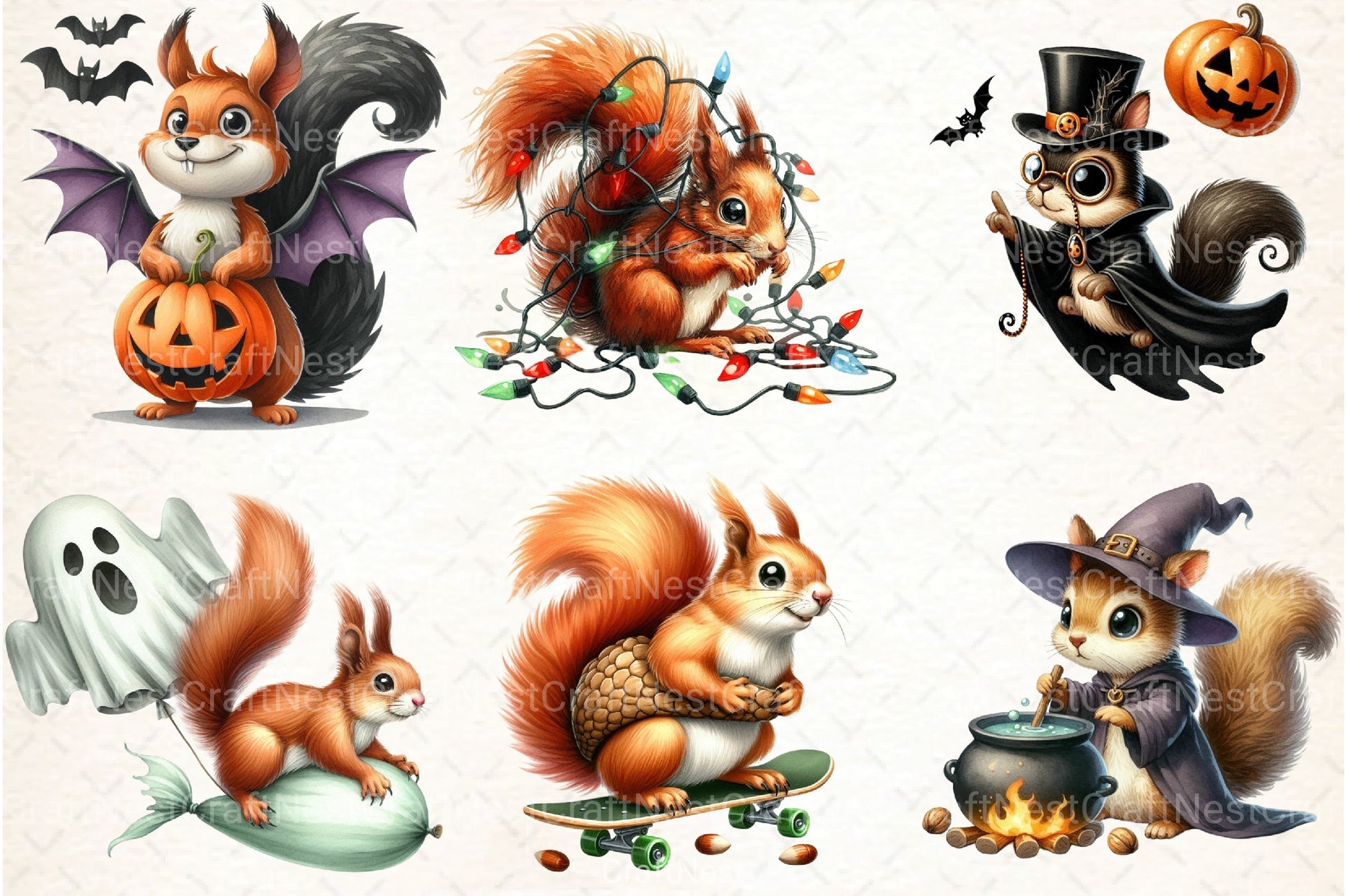 Funny Halloween Squirrel Clipart Bundle - CraftNest - Digital Crafting and Art