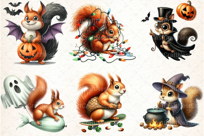 Funny Halloween Squirrel Clipart Bundle - CraftNest - Digital Crafting and Art