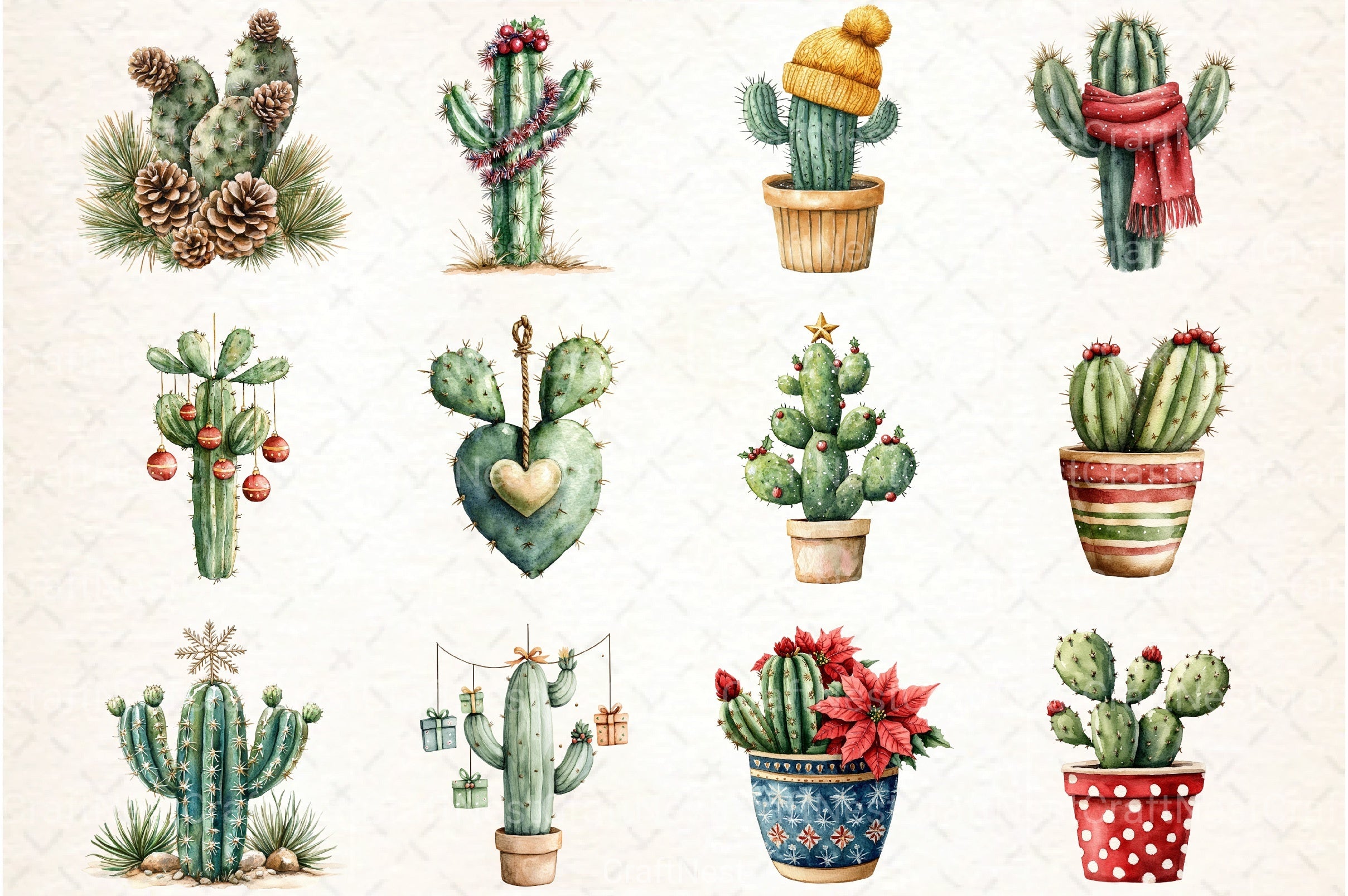 Christmas Cactus Clipart Bundle 145 - CraftNest - Digital Crafting and Art