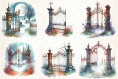 Watercolor Graveyard Gate Clipart Bundle - CraftNest - Digital Crafting and Art