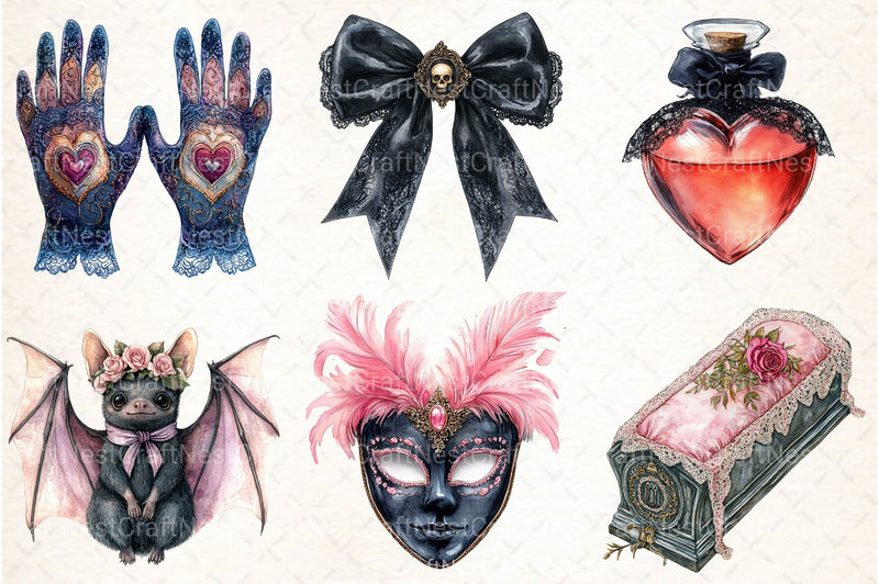 Gothic Coquette Halloween Clipart Bundle 56 - CraftNest - Digital Crafting and Art