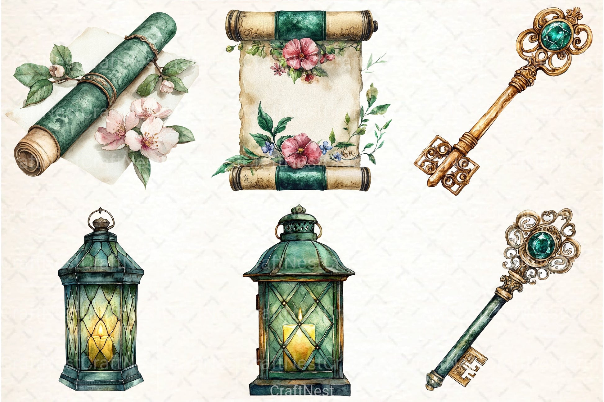 Emerald Victorian Clipart Bundle 7 - CraftNest - Digital Crafting and Art
