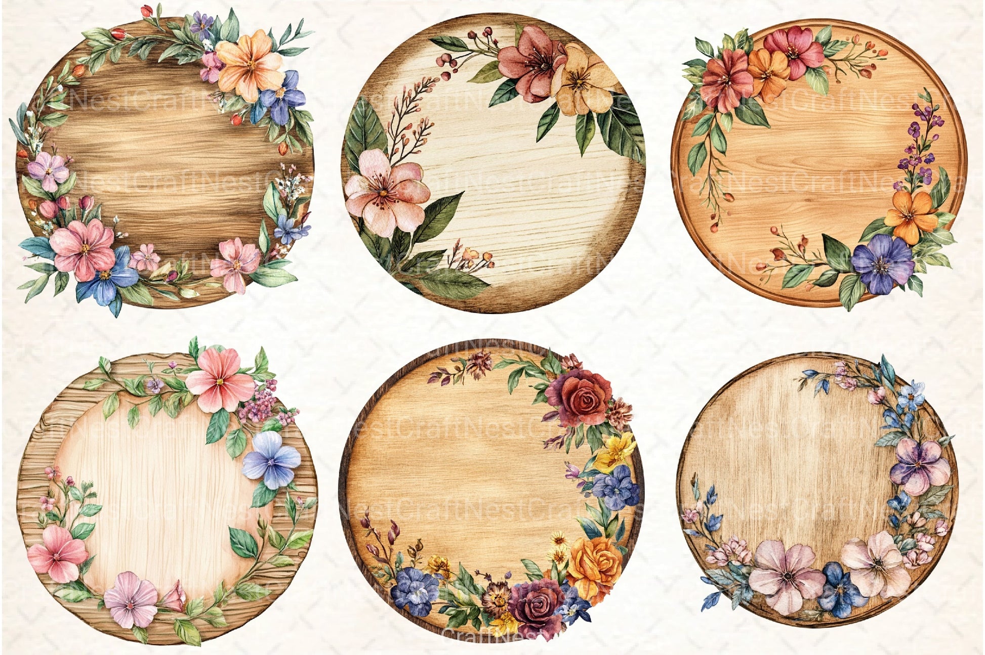 Round Wooden Clipart Bundle - CraftNest - Digital Crafting and Art