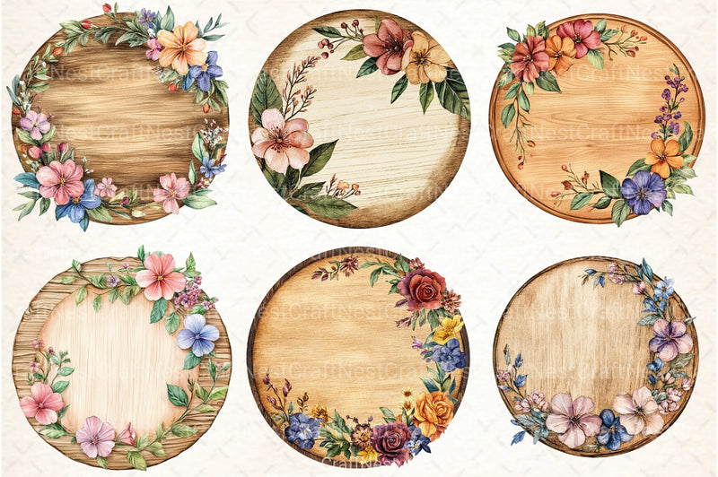 Round Wooden Clipart Bundle - CraftNest - Digital Crafting and Art