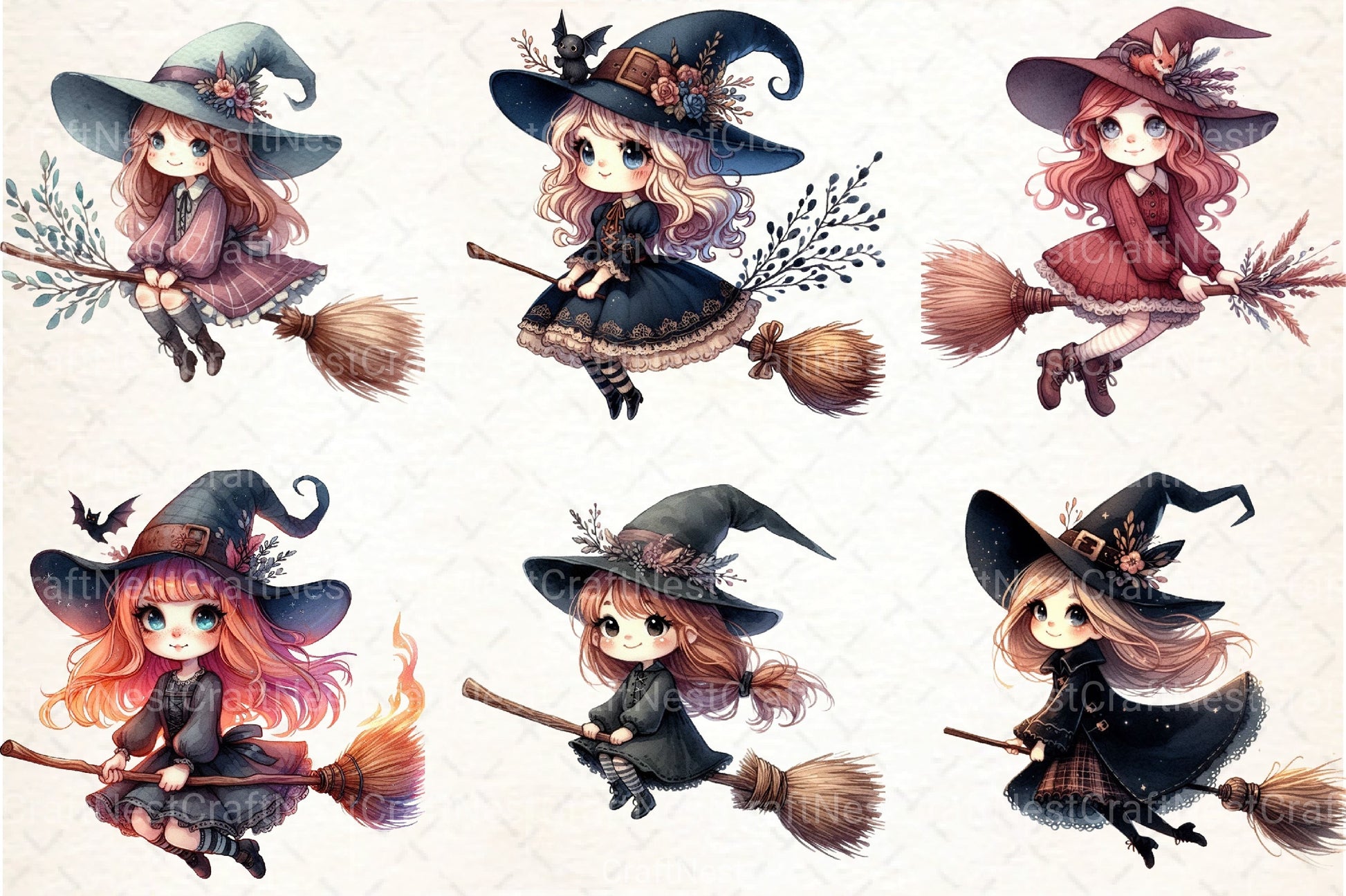 Cute Gothic Witch Broomstick Clipart Bundle Sweden - CraftNest - Digital Crafting and Art