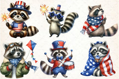 Cartoon Patriotic Raccoon Clipart Bundle - CraftNest - Digital Crafting and Art