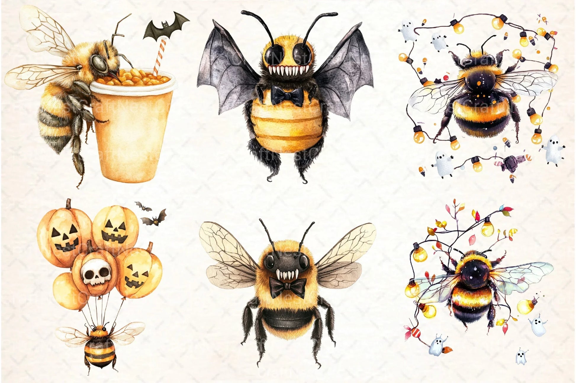 Cute Halloween Bees Clipart Bundle - CraftNest - Digital Crafting and Art