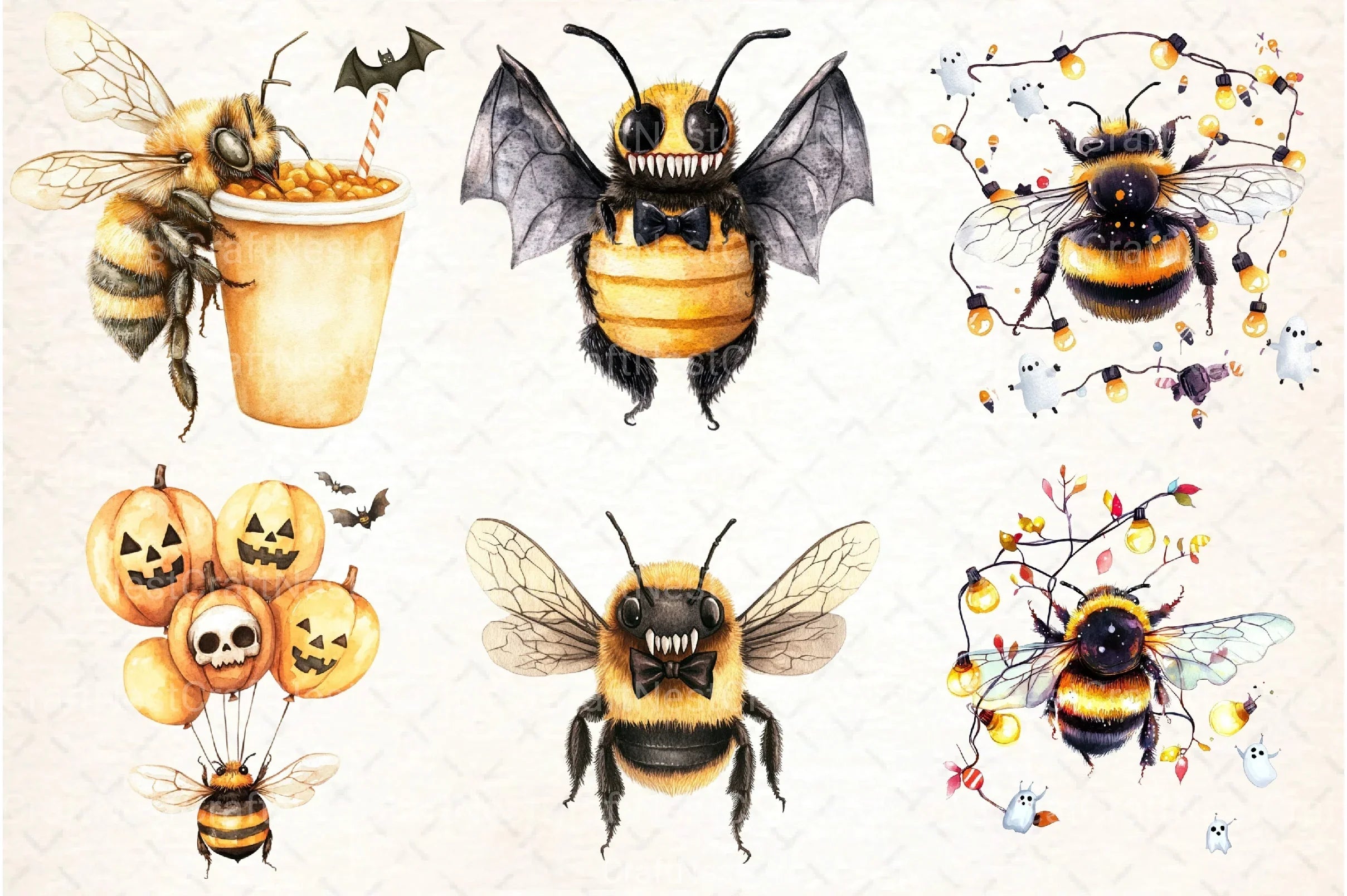 Cute Halloween Bees Clipart Bundle - CraftNest - Digital Crafting and Art
