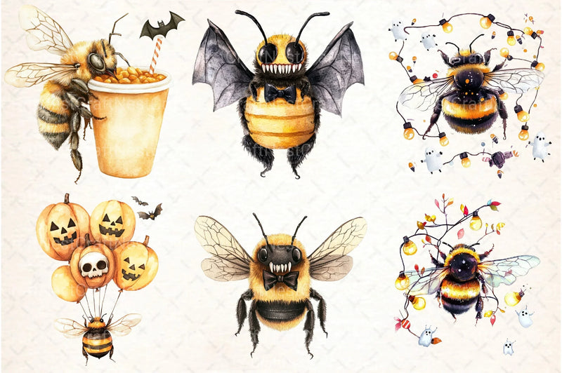 Cute Halloween Bees Clipart Bundle - CraftNest - Digital Crafting and Art