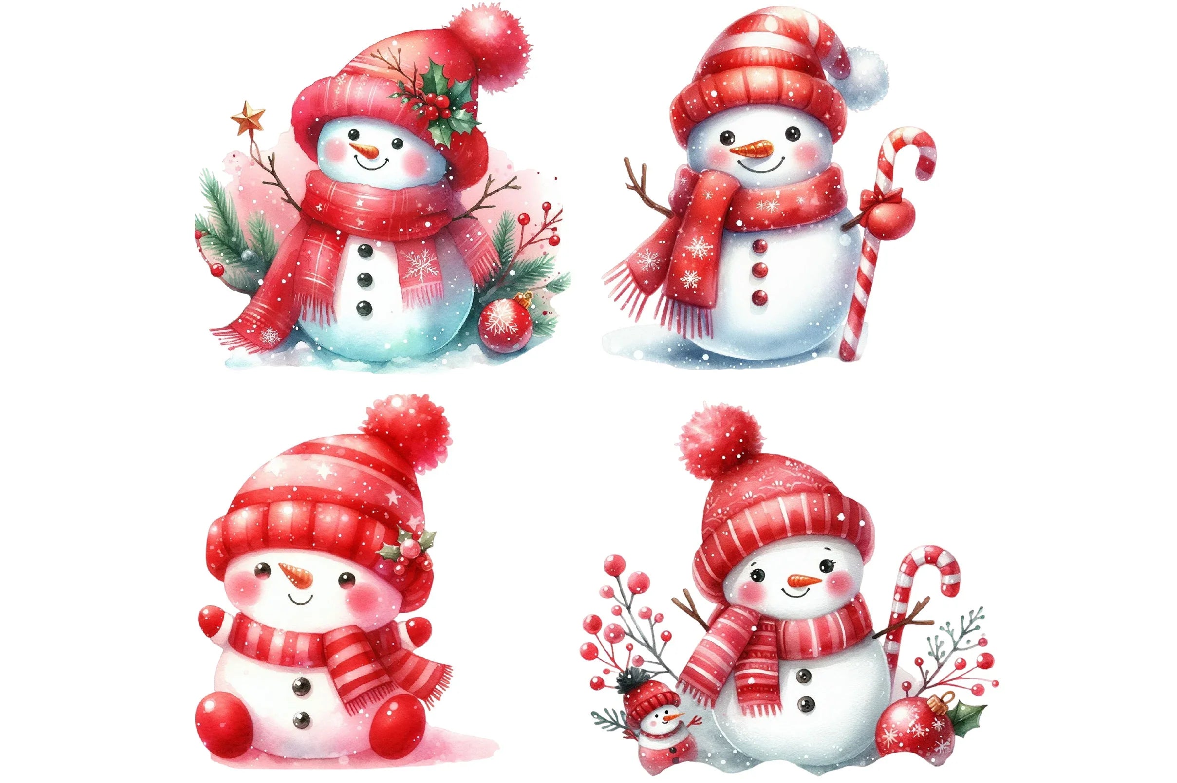 Red Cute Snowman Clipart Bundle - CraftNest - Digital Crafting and Art