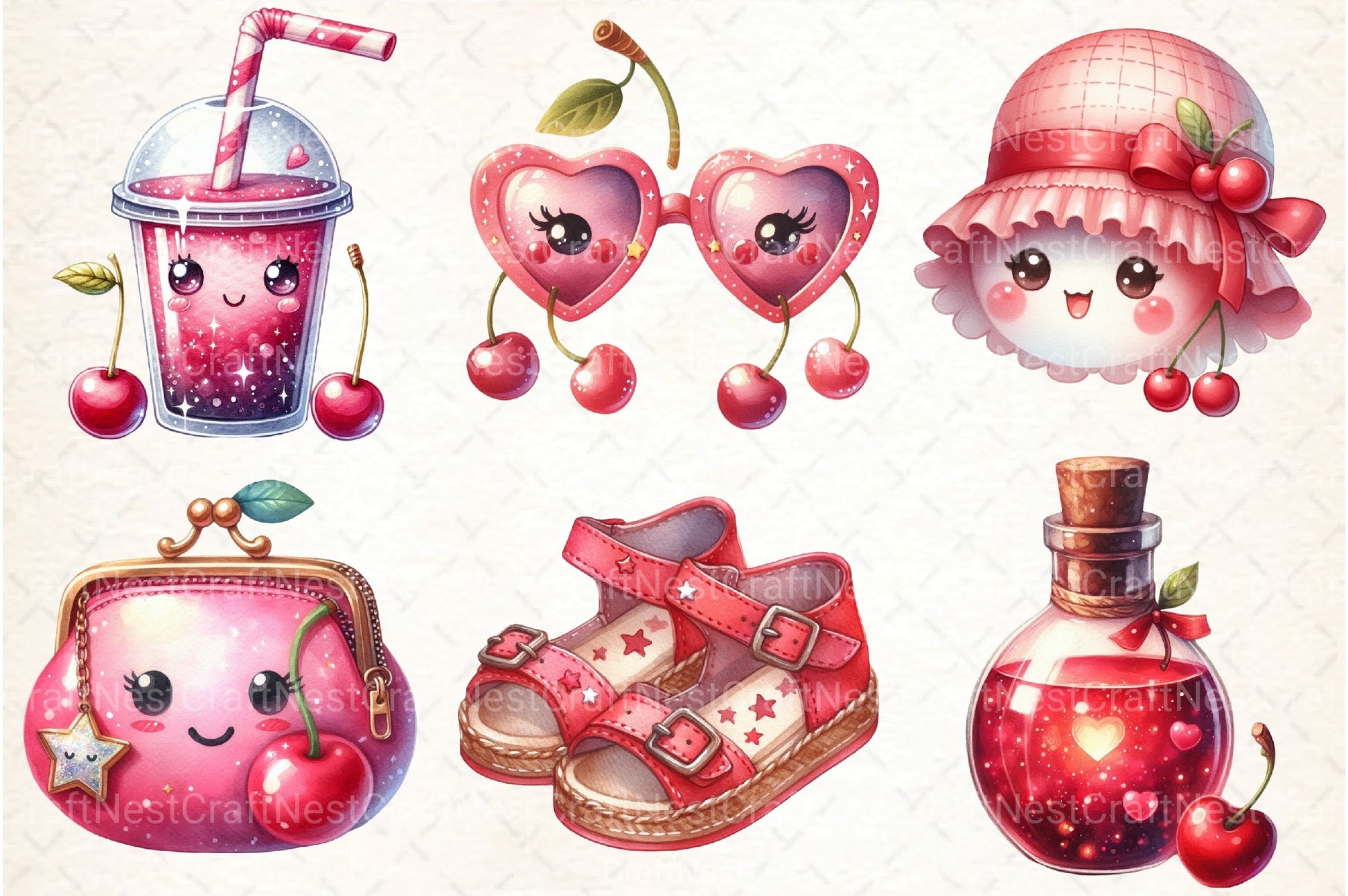 Cherry Red Magical Summer Clipart Bundle 1 - CraftNest - Digital Crafting and Art