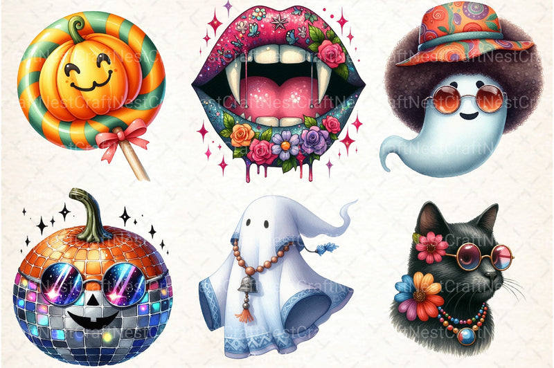 Groovy 70s Halloween Clipart Bundle 25 - CraftNest - Digital Crafting and Art