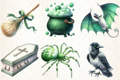Green & White Halloween Clipart Bundle 99 - CraftNest - Digital Crafting and Art