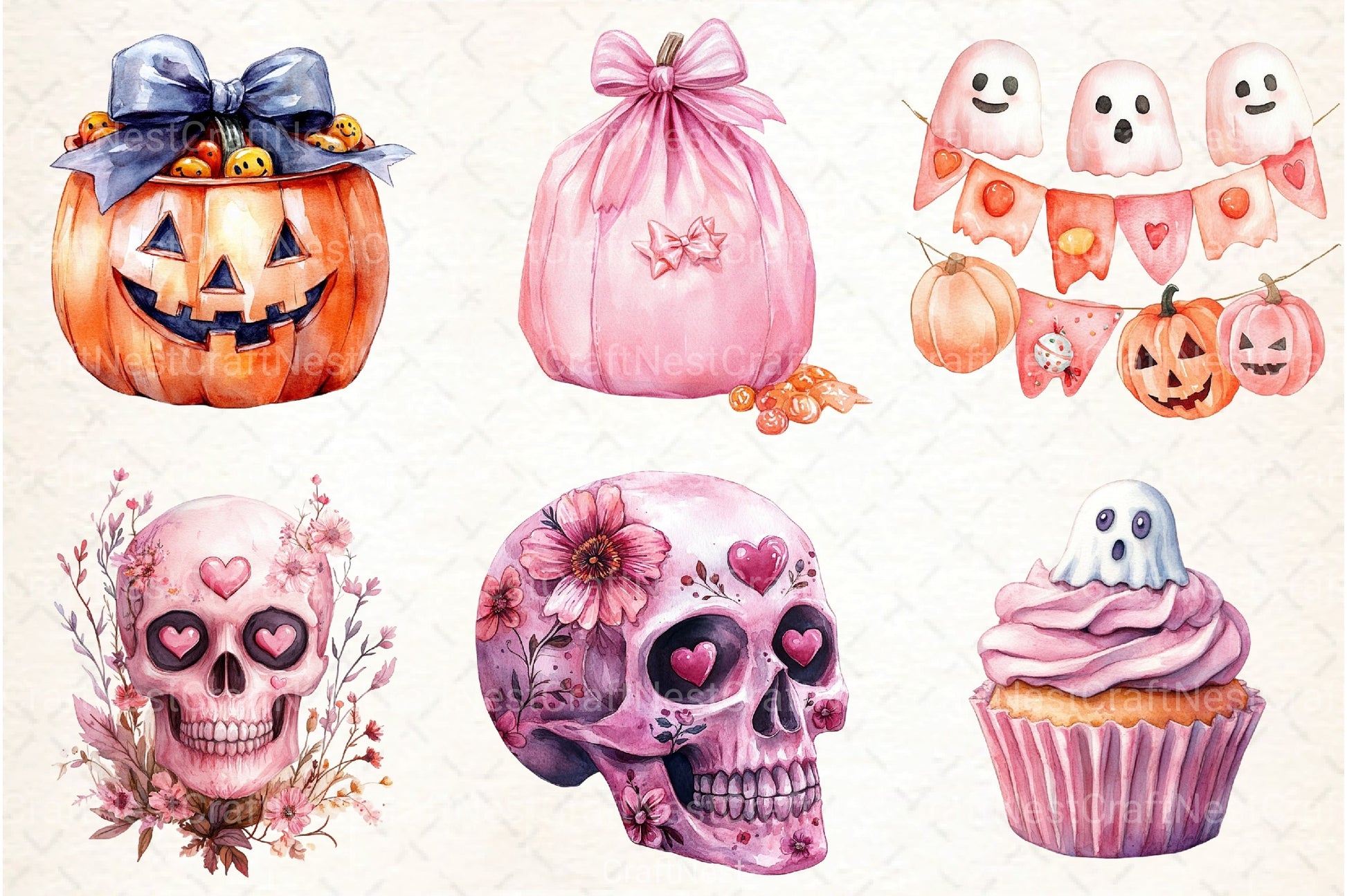 Cute Pink Halloween Clipart Bundle 123 - CraftNest - Digital Crafting and Art