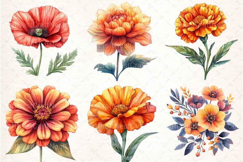 Sunset Fall Flowers Clipart Bundle - CraftNest - Digital Crafting and Art