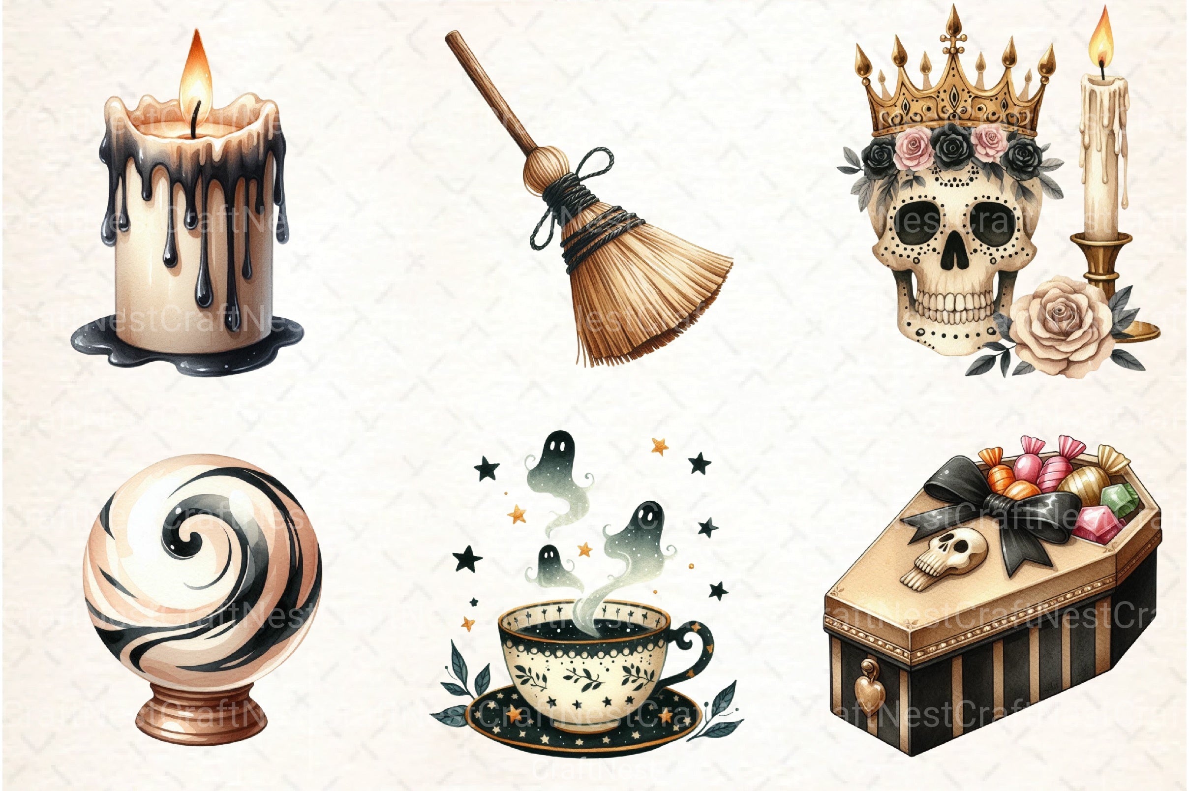 Beige & Black Halloween Clipart Bundle 99 - CraftNest - Digital Crafting and Art