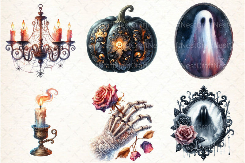 Antique Gothic Halloween Clipart Set Bundle - CraftNest - Digital Crafting and Art