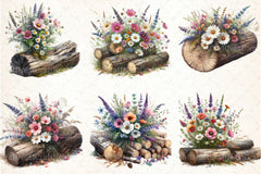 Wildflowers on Logs Clipart Bundle - CraftNest - Digital Crafting and Art