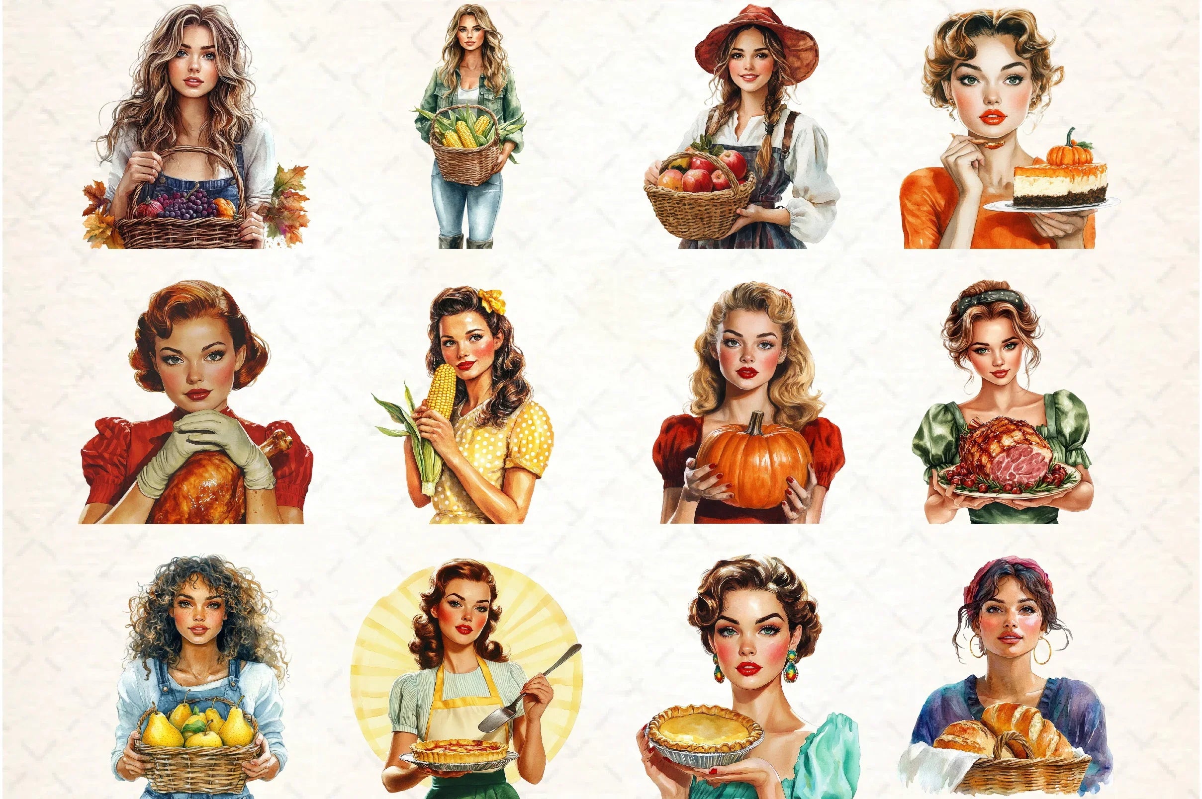 Thanksgiving Pop Art Woman Clipart Bundle - CraftNest - Digital Crafting and Art